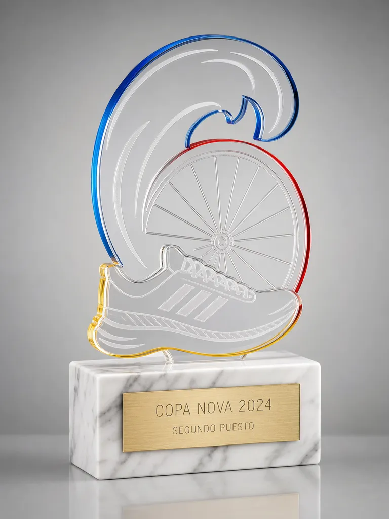 Trofeo de triatlón en metacrilato